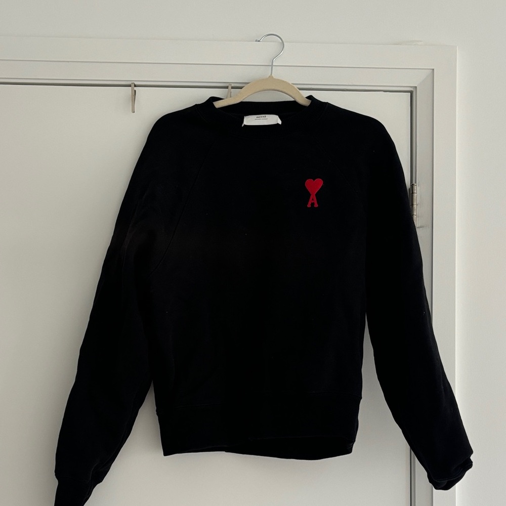 Ami Black Crew Neck Sweater with Red Logo